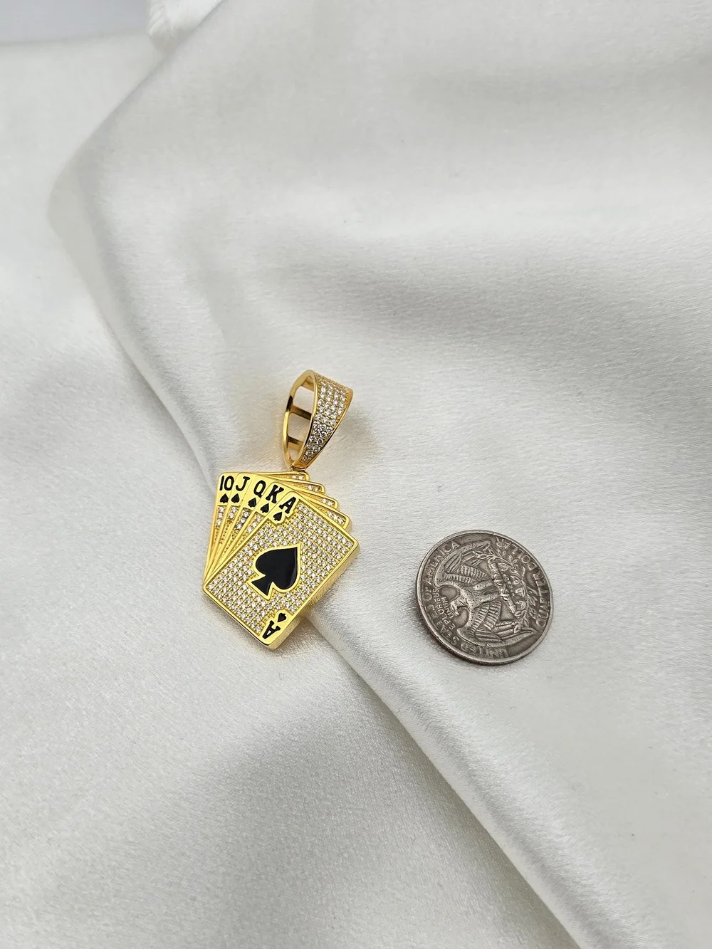 Gold Over Sterling Silver 925 Moissanite Lucky Cards Pendant